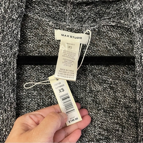 Max Studio Kimono Long Open Cardigan Black Tweed Women's Sz XS NWT B44 - Picture 3 of 7